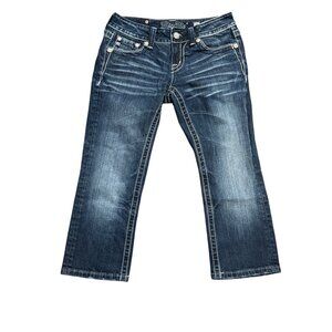 Miss Me Womens Dark Wash Embellished Capri Jeans Size 26